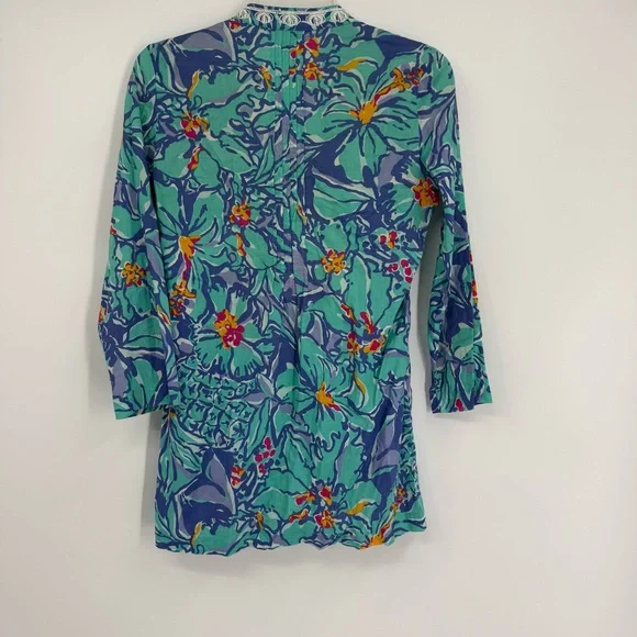 Lilly Pulitzer Beaded Blue Iris Mai Tai Tunic Top Women’s Size XS Pearls Cotton - Picture 9 of 10
